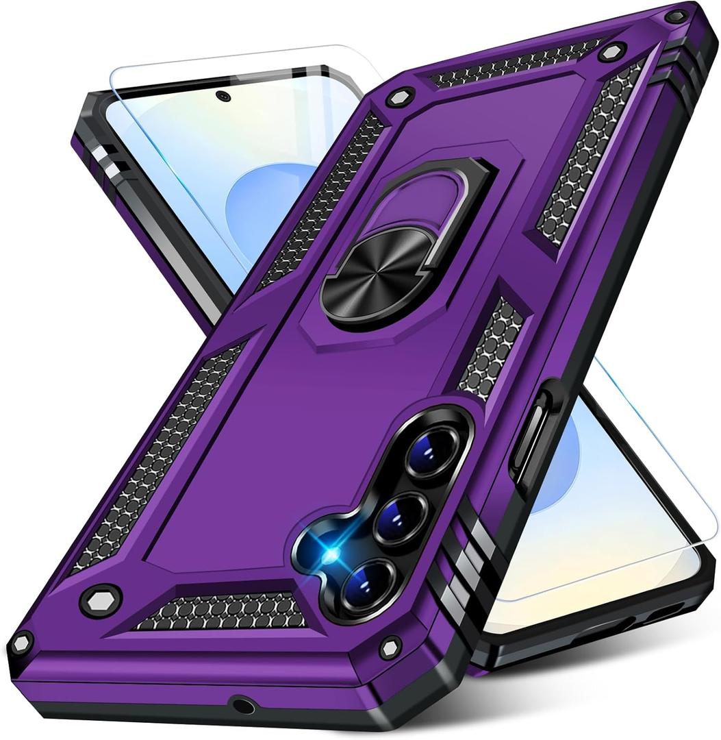 Heavy Duty Case for Samsung Galaxy S25 Plus Phone Case with Screen Protector, Military Grade Shockproof Rugged Protective Cover for Samsung S25 Plus, with Metal Ring Magnetic Kickstand (Purple)