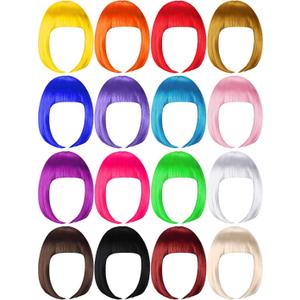 WILLBOND 16 Pieces Short Bob Wigs Halloween Cosplay Colorful Costume Wig Party Hairpiece Wig Straight Short Hair Wig for Women Cosplay Decoration