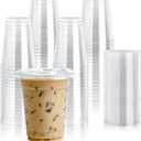 Lilymicky 100 Sets 12 oz Clear Plastic Cups with Flat Lids, 12 oz Disposable Drinking Cups With Lids for Ice Coffee, Smoothie, Slurpee, or Any Cold Drinks