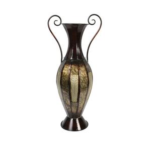 Hosley 26 Inch High Tall 2 Tone Metal Vase with Handles. Ideal Gift for Floral Arrangements Wedding Special Occasion Party Spa Meditation Votive Candle Garden Dried Floral Setting P9