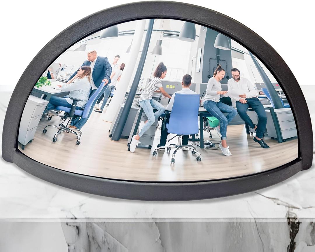 Skywin Half Concave Mirror Cubicle Decorations 8.724.4 in, Multipurpose Cubicle Mirror, Desk Mirror to See Behind You, Aesthetic Office Cubicle Accessories, Office Cubicle Decor Organizer (Black)