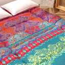 MAXYOYO Bohemian Futon Floor Mattress Boho Floral Style Japanese Tatami Mat Foldable Mattress Portable Camping Sleeping Pad Lounger Couch, Queen