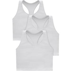 Hanes Light Workout, 3-Pack, Stretch-Cotton Cropped Yoga Tank Tops for Women with Built-in Bra (Large, White/White/White)