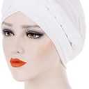 African Women Turban Hats - Braid Twist Solid Caps Pre Tied Chemo Cancer Headscarf Headwrap Hair Cover (White)