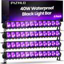Upgraded 4 Pack 40W Blacklight Bar, IP66 Waterproof LED Black Light with Plug+Switch+6ft Cord, Each Light Up 24x24ft, for Outdoor, Glow Party, Halloween, Body Paint, Bedroom, Classroom, Stage Lighting