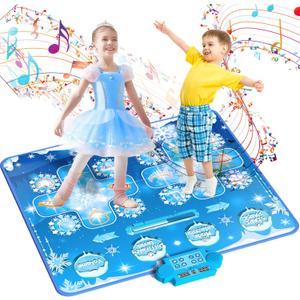 Kids Dance Mat Toys - 2-Player Dance Pad Gifts for Girls Boys Toddlers 3 4 5 6 7 8 9 + Year Old Electronic Dancing Mat Floor Games Toy with Music Light Christmas Birthday Gift (Frozen Blue)
