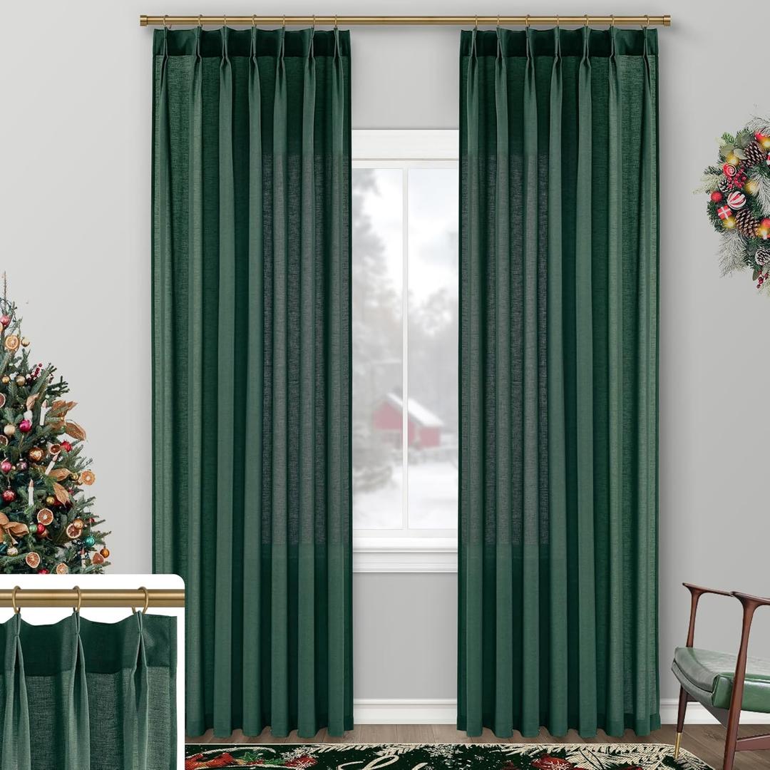SHINELAND Pinch Pleated Linen Curtains
