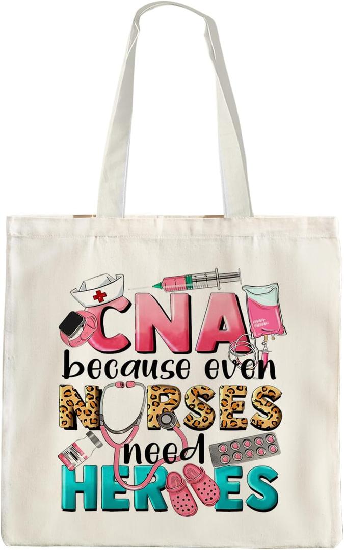 CNA Canvas Tote Bag for Work, Nurses Appreciation Gift, White