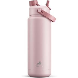 POWCAN 32 oz Insulated Water Bottle with 2-in-1 Straw and Spout Lid, Keep Cold 24H, Leak-Proof, BPA-Free, Double Wall Stainless Steel Water Bottle for Sports, Gym, Travel, and School (Dried Rose)