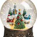 Christmas Snow Globes Village Snow Globe Lantern, Lighted Christmas Decorations Indoor for Home with Music Timer Glitter, Mountain Church, Musical Festival Gifts, USB & Battery Operated
