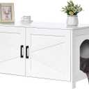 Homhedy 39.4" L Cat Litter Box Enclosure, Pet House with Barn Door, Wooden Cat Washroom Furniture, Fit Most of Litter Box, White
