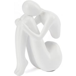 White Decor Women Statue, Thinker Girl Sculptures, Modern Abstract Art Accents, White Resin Collectible Figurines for Living Room Bedroom Bookshelf Coffe Table, Resin, 1Piece