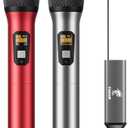 TONOR Wireless Microphones, Cordless Mic with Rechargeable Receiver, 200ft Range UHF Handheld Dynamic Microfonos Inalambricos Professional for Karaoke Singing Party Wedding Church TW630 Silver&Red