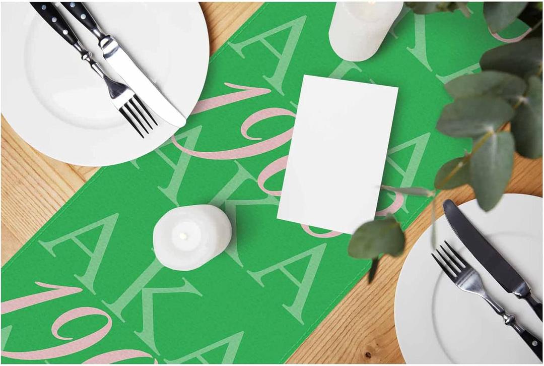 HOSNYE Table Runner Aka 1908 Green Background,Cotton Linen Table Runner Decoration for Kitchen Family Dinner Table Holiday Party Farmhouse Style 13 x 72 Inch