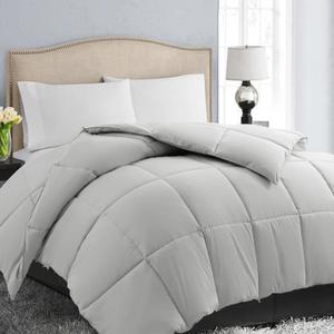 EASELAND Queen Size Down Alternative Comforter - Quilted Duvet Insert for All Seasons, Soft Lightweight with Corner Tabs, Summer Winter Warm Bedding, Light Grey 8888 Inches