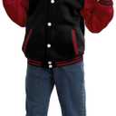 Kids Varsity Jacket Boys Baseball Jacket Sports Outerwear Coat for Girls School Uniform, red-black, size age 10 (Black)