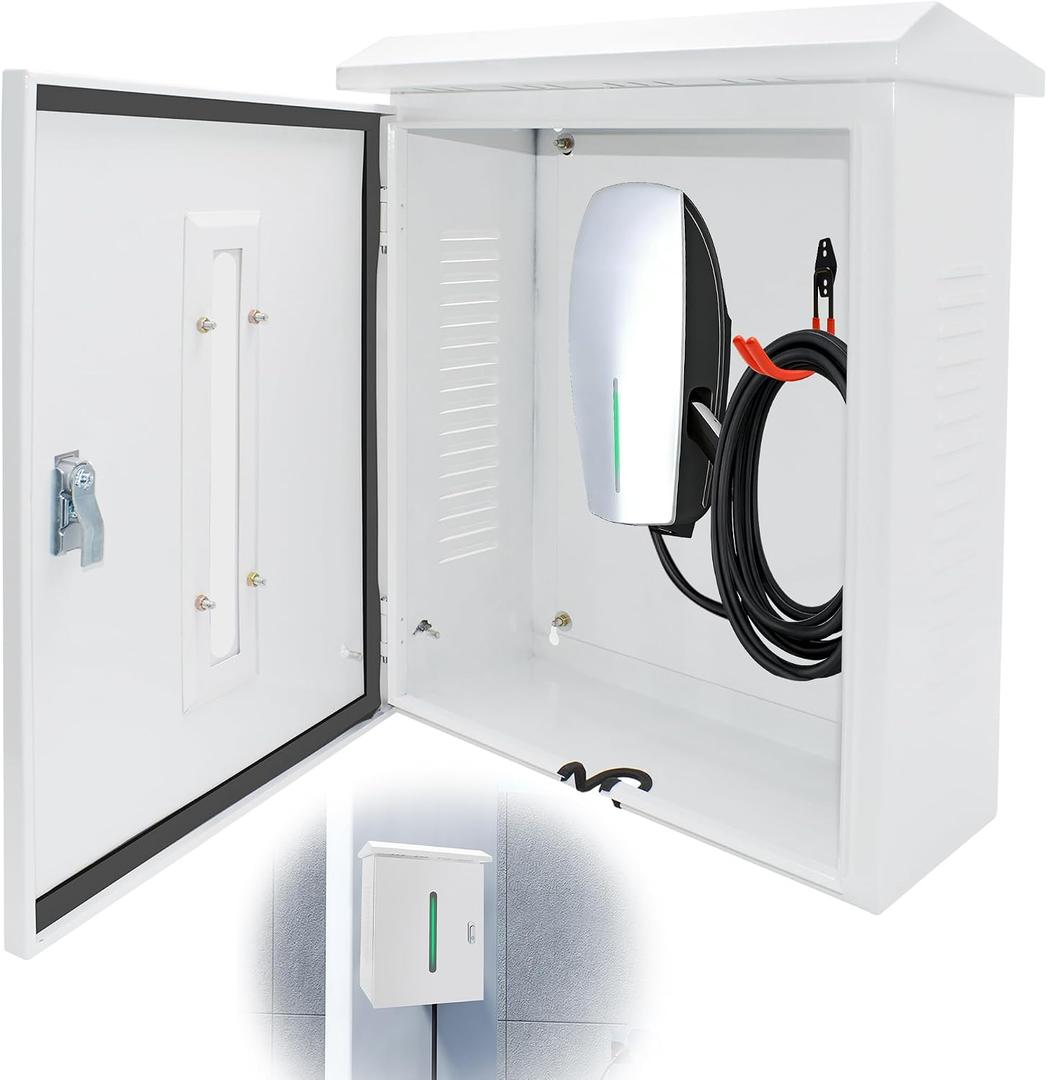 EV Charger Cover for Tesla Universal Wall Charger, EV Charger Box for Outdoor, Features Two Sizes of Cable Entry Ports for Various Charger Types, Waterproof and Dustproof, 23.6 x 16.9 x 8.3''