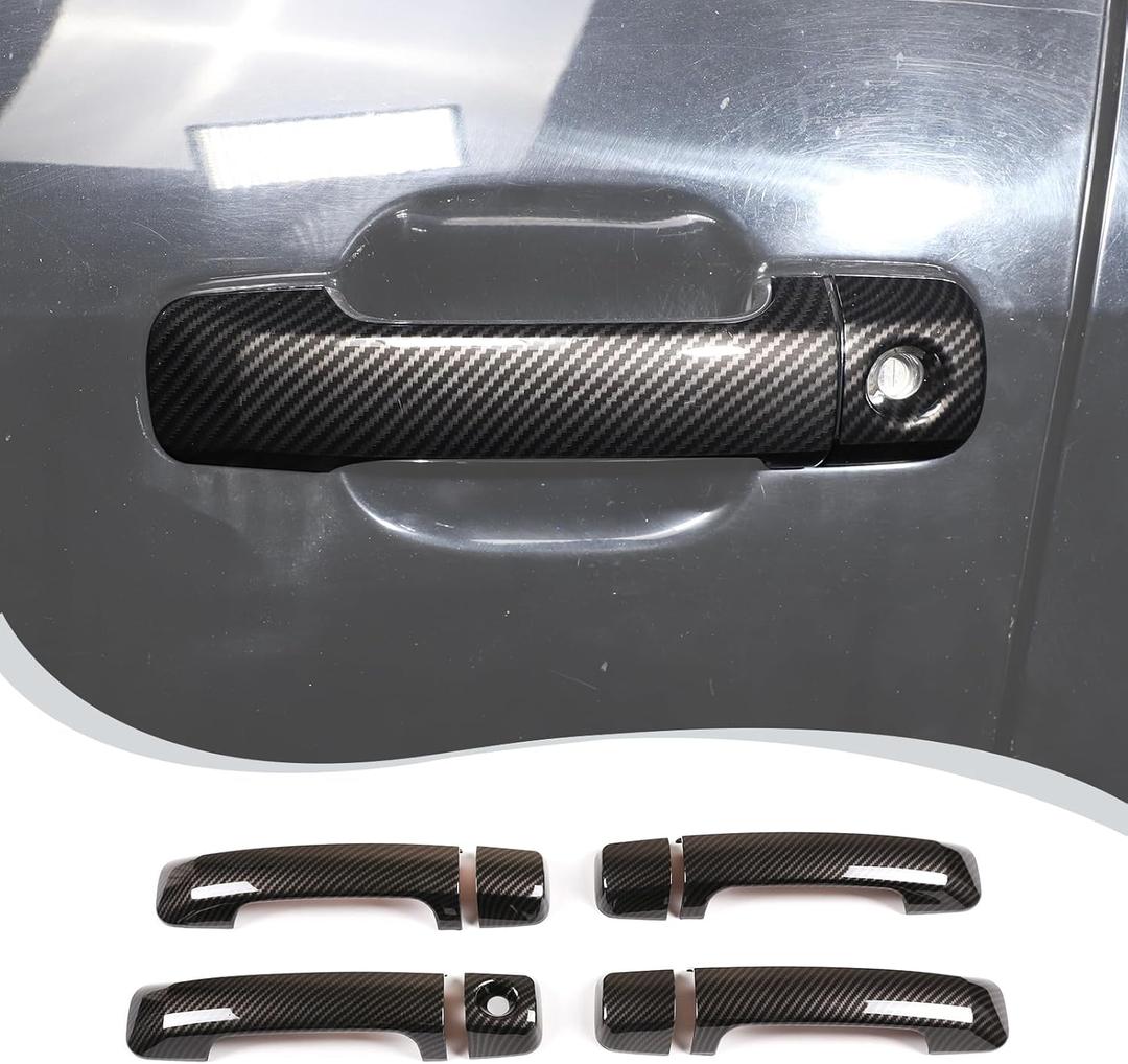 LLKUANG Car Exterior Door Handle Cover Trim Compatible with Toyota Tundra 2007-2021 Sequoia 2008-2020 Crew Max 2008-2015,ABS Outside Door Handle Protector Cover Accessories (Carbon fiber pattern)