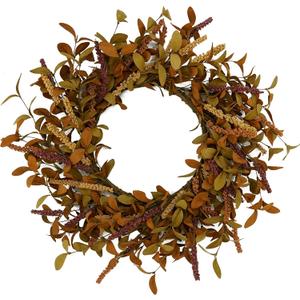 20 inch Fall Wreath Autumn Eucalyptus Harvest with Leaves,Mixed Grain for Front Door Farmhouse Indoor Outdoor Festival Home Thanksgiving Decor, Orange Leaves S