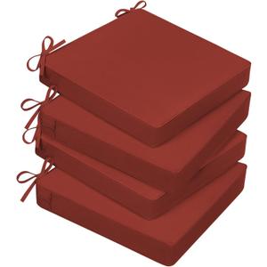 Basic Beyond Outdoor Chair Cushions for Patio Furniture, Waterproof Outdoor Seat Cushions Set of 4 18 x 18, Patio Chair Cushions Set of 4 with Ties and Handle, Brick Red