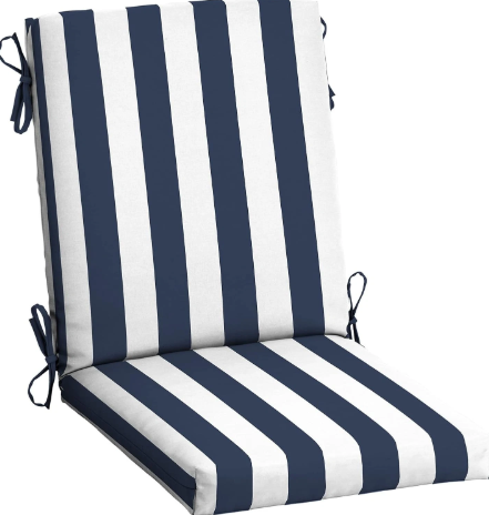 Outdoor Dining Chair Cushion, 20 in x 20 in, Weather-Proof, Rain-Proof, Fade Resistant Patio Cushion for Patio, Dining, or Rocking Chairs 20 x 20, Blue Cabana Stripe