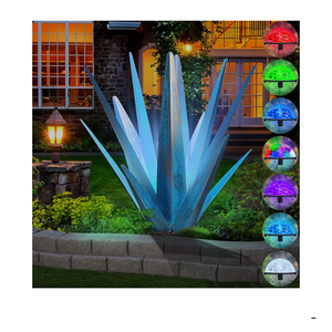 Brand: KODIBO
Large Tequila Rustic Sculpture, Rustic Metal Agave Plants for Outdoor Patio Yard, Home Decor Hand Painted Metal Agave Garden Yard Statue, Outdoor Lawn Ornaments (Sky Blue - L(W/Solar Light)) 5"D x 3"W x 23"H