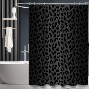 Leopard Shower Curtain (72" x 72"), Black Cheetah Print Polyester Fabric Shower Curtain Set for Bathroom with 12 Hook