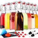 8-Pack 8.5oz Flip Top Glass Bottles, Swing Top Beer Brewing Bottle for Fermentation, Kombucha, Kefir, Vanilla Extract, Coquito, Juice, Soda, Tea - Airtight Stopper Cap Lid, Bonus 2 Bottle Pourers