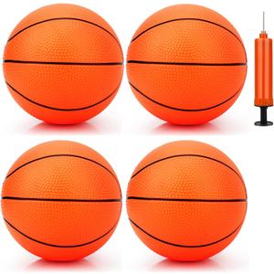 7 Inch PVC Mini Basketball for Indoor Basketball Hoops, Soft 7" Rubber Small Replacement Basketball for Over Door Basketball Hoop Sets, Little Basketballs for Kids (4 PCS with Air Pump)
