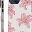 Case Compatible with iPhone 15,Fall Prevention Hybrid 2-Layer Hard Shell Phone Cover for Girls Boys,Lily Floral Pink