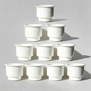 10 PCS Boat Cup Holder Insert, Plastic Cup Holder for Boat, Marine Drink Holder Replacement with Drain for Marine Boats, Deck, Car, RV, Camper (White)