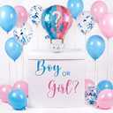 28in Extra Large Gender Reveal Gift Box with Big Hot Air Foil Balloon and 12in Pink Blue Balloon Set Jumbo Giant Gift Box Decoration Kit with Boy or Girl Theme Stickers, 20.47 x 12.4 inches