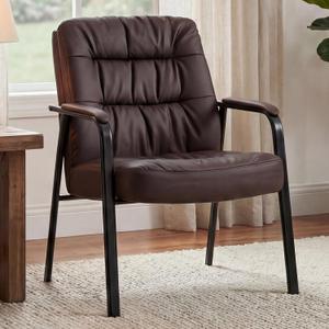 OLIXIS Office Waiting Room Guest Chair, 500lbs Office Reception Lobby PU Leather Chair No Wheels with Padded Armrest for Conference Lobby Medical Waiting Area Bedroom Elderly, Brown, 1 Pack