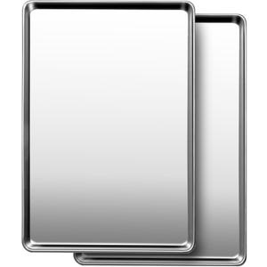 Commercial Quality Baking Sheet Pan Set, Natural Stainless Steel Cookie Sheet, Warp Resistant Nonstick Baker's Half Sheet Pan, Large Thick Cookie Tray Pans for Baking, Roasting, 2 Pack, 18X13Inch