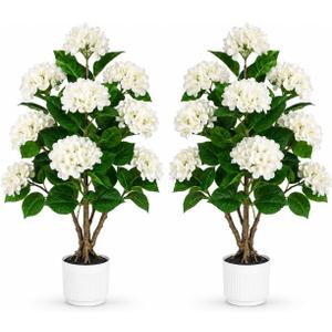 Faux Hydrangea Tree 2 Pack, 3FT White Artificial Flowering Plant
