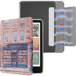 SESENSE Detachable Magnetic Case for 7'' Kindle Paperwhite 12th Gen 2024 and Kindle Colorsoft Signature Edition, Slim PU Shell Cover Case with Auto Wake/Sleep (Book Shop)