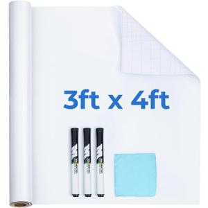 M&G White Board Wallpaper Dry Erase Board for Wall, 3 ft x 4 ft Whiteboard Peel and Stick Wallpaper, Dry Erase Contact Paper with 3 Markers and Wipe Out Cloth (Inside The Roll), No Ghosting