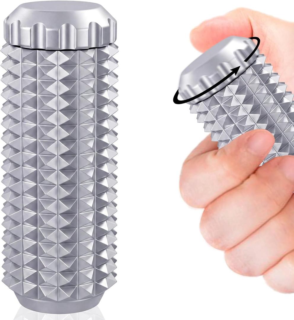 Metal Little Ouchies Fidget Toys, Adults Pain Stim Sensory Venting Toy, Relief Stress Promotes Focus, Spiky Grip and Smooth Spinner, Gifts for People with ADHD Autism Anxiety (Silver)