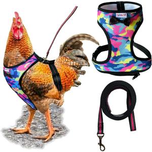 Premium Adjustable Chicken Harness with Camouflage Design & Comfortable Breathable Fabric - Includes Resilient 5.4ft Matching Leash for Secure Outings (Medium, Camouflage Pink)