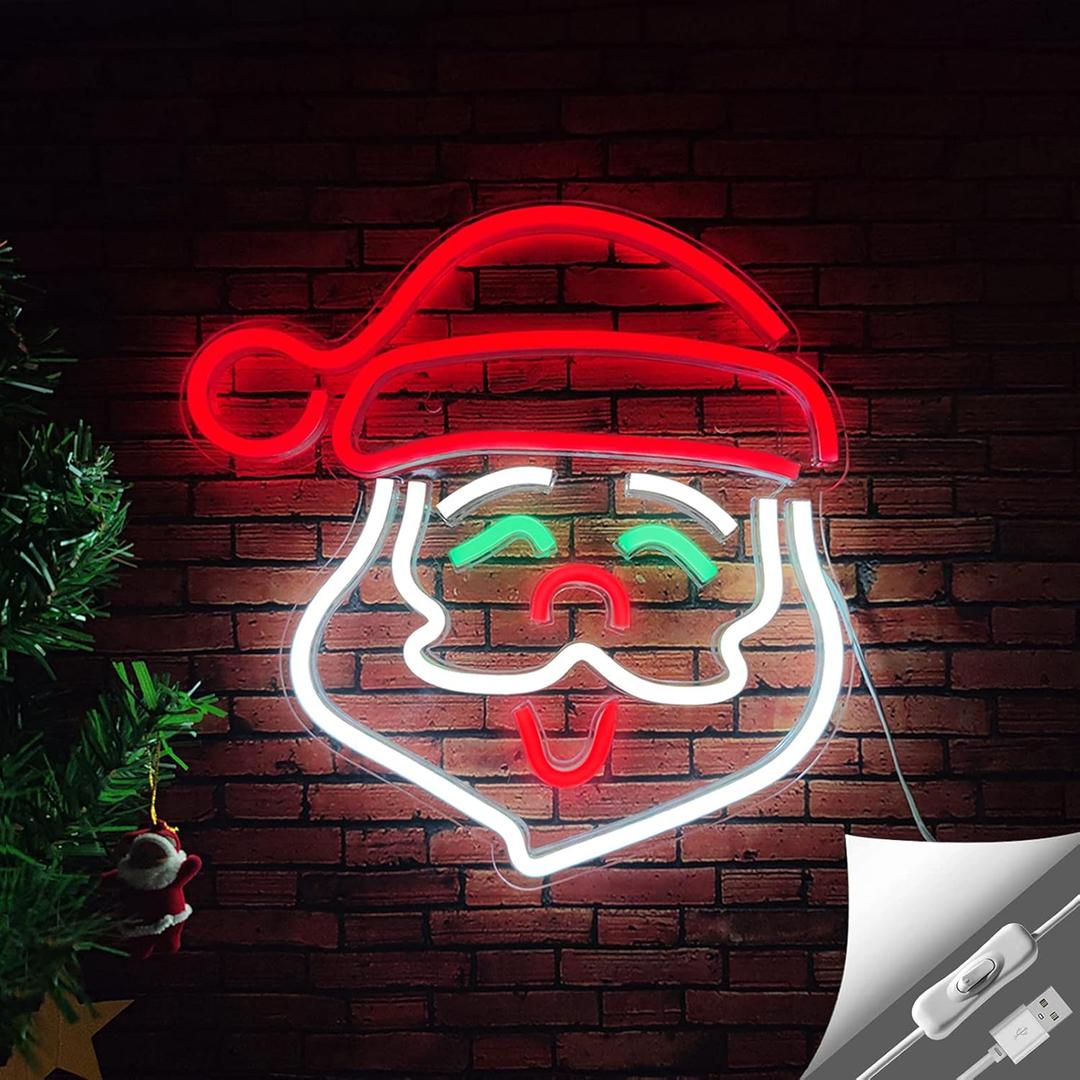 Santa Claus Neon Sign, Christmas LED Neon Signs for Wall Decor,Christmas Acrylic Neon Light Signs with USB/Swicth for Bedroom Teen Girl Kid Party