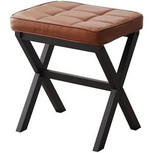 FILWH Foot Stool Small Ottoman - Padded Desk Foot Rest for Under Office Desk, Vanity, Sofa - Bamboo Footstool Shoe Stool (Black Legs + Reddish Brown)