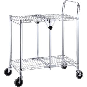 2 Tier Commercial Grade Heavy Duty Utility Cart | Holds up to 300lbs | Easy Foldable | Durable Chrome Plated Steel Heavy Duty Rolling Cart for Garage, Warehouse, Showroom and Office