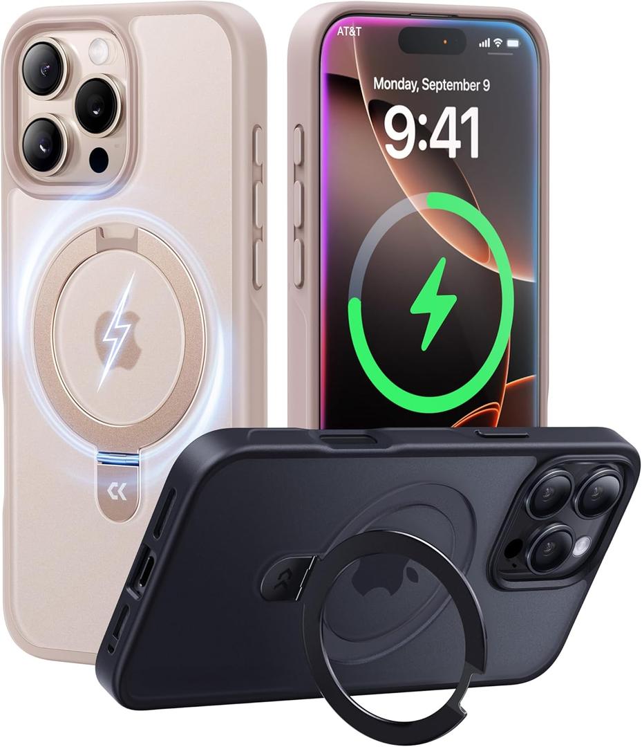 CASEKOO Ultra-Magnetic Stand for iPhone 16 Pro Max Case [Military Drop Protection] [Compatible with MagSafe] Shockproof Translucent Matte Slim Ring Holder Case for iPhone 16 ProMax, 6.9", Gold