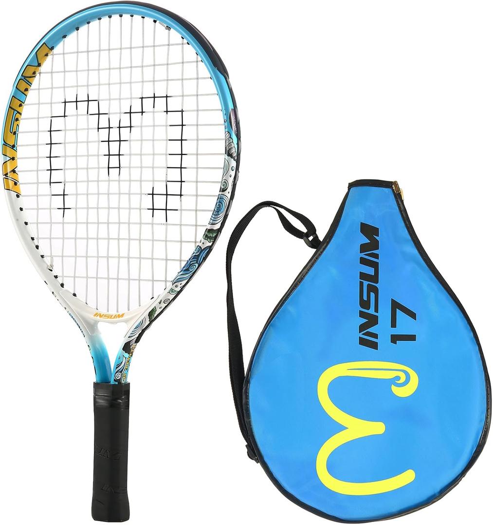 17-25 inch Kids Tennis Racket for Aged 2~12 Starter, Multi-Color & Size Toddlers Tennis Racket for Boys & Girls Beginner, Come with Shoulder Cover Bag for Carry (Blue)