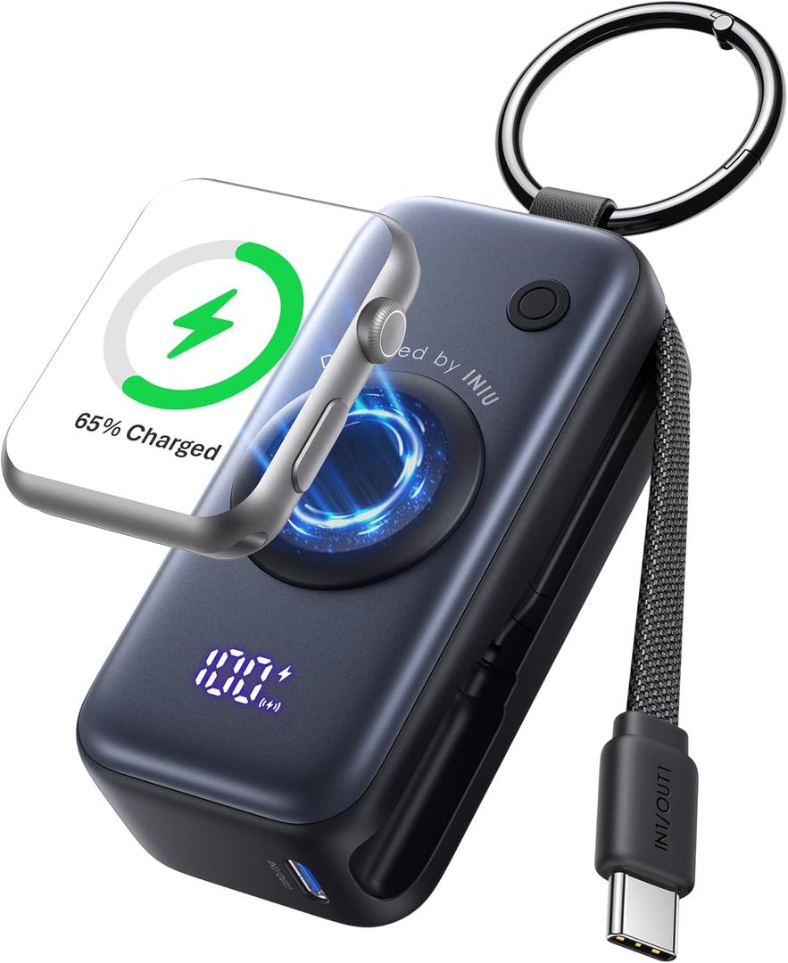 INIU SnapGo Mini Portable Charger, Power Bank for Apple Watch and iPhone, 5000mAh 20W PD Fast Charging Flight-Safe Travel Essential Battery Pack for Apple Watch Ultra 11 10 9 8 SE, iPhone Air 17 16 15 (Black)