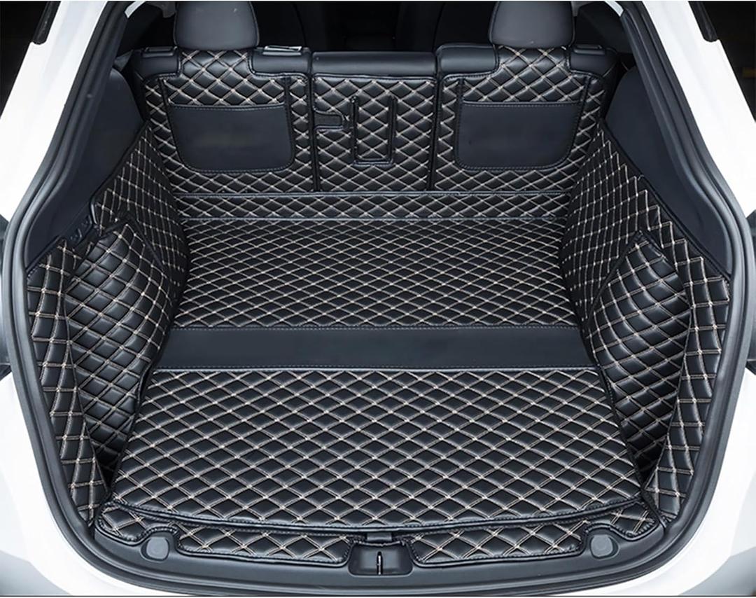Cargo Mat Compatible with Tesla Model Y 5-Seater 2020-2025 Car Trunk Liner (Rear Trunk Cover+Back Seat Protector+High Sides Panel Protector+Door Sill Protector)