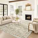 Soalmost 9x12 Area Rugs for Living Room, Non Slip Machine Washable Vintage Rugs, Low Pile Lightweight Large Rug for Bedroom, Dining Room, Home Office Brown Pink