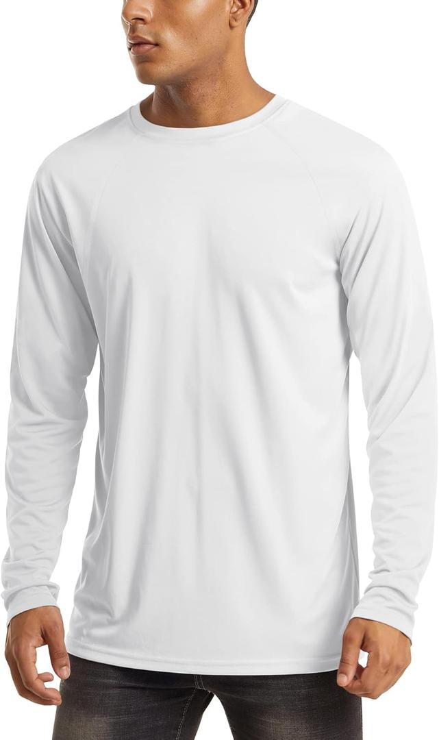 MAGCOMSEN Men's Long Sleeve Shirts UPF 50+ UV Sun Protection Athletic Shirts for Hiking Running Workout Rash Guard (White, M)