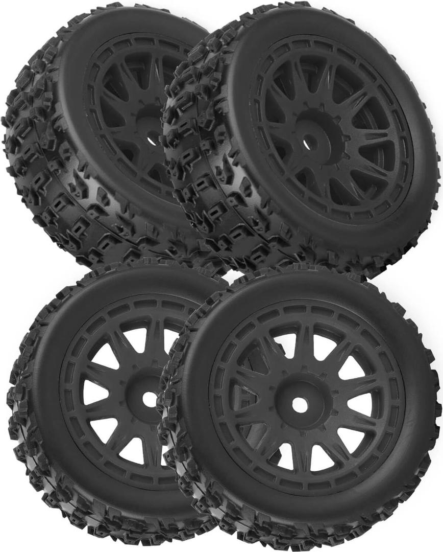 RC Wheels and Tires Truck Tires for 1/18 Typhon Granite, RC Buggy Wheel & Rubber Tire Plastic Rims for 1/18 RC Scale Car,4pcs,Black