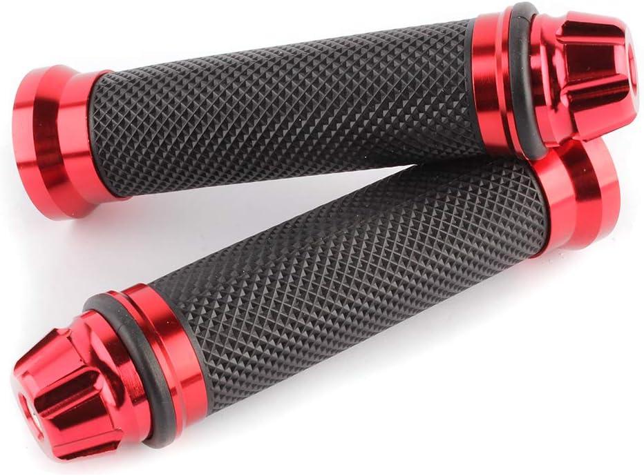 Motorcycle 7/8" CNC Hand Grips Aluminum Rubber Gel Handlebar for Sport Bike(Red)